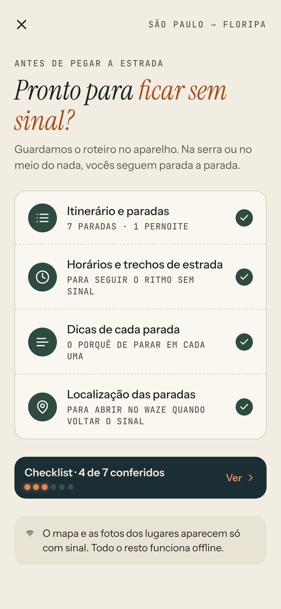 Tela Pronto para ficar sem sinal com itens guardados no aparelho