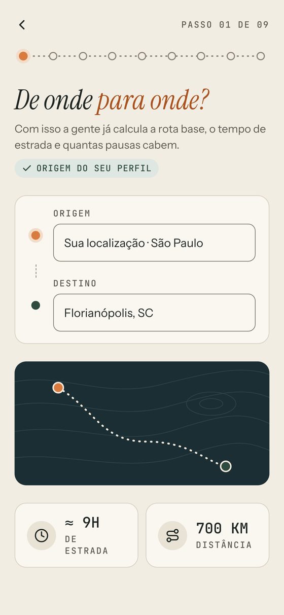 Tela de origem e destino com São Paulo e Florianópolis